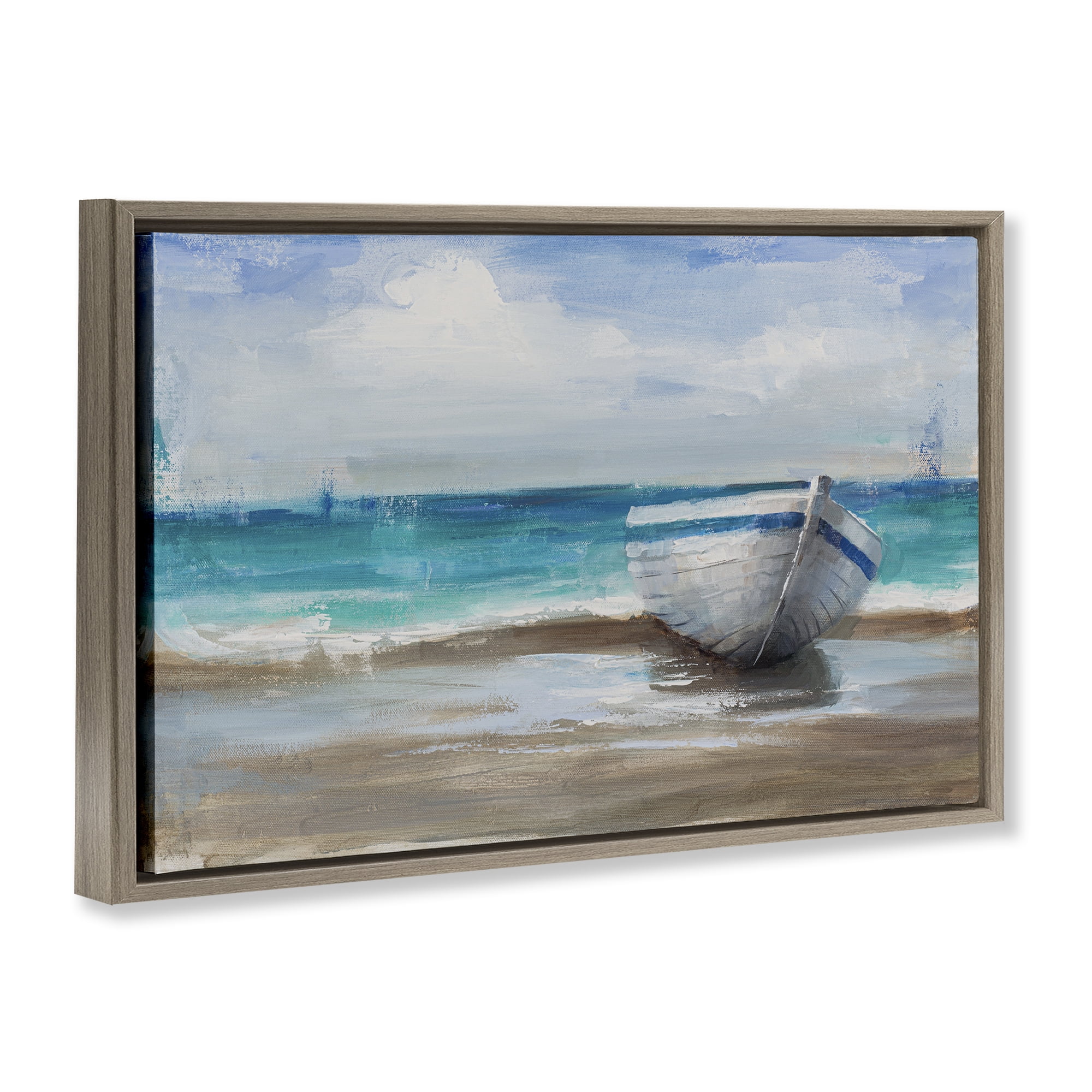 Stupell Industries Painterly Boat On The Shore Brown Framed Floater Canvas Wall Art, design by Cloverfield & Co.