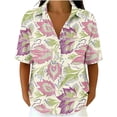 thumbnail image 2 of Favoffer Women's Floral Print Linen Button Down Short Sleeve Shirts V Neck Casual Summer Blouses Loose Fit Hawaiian Tops for Beach Vacation Daily Work, 2 of 7