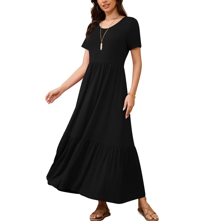 short sleeve black maxi dress casual Baltic Born Womens Naomi Short Sleeve Maxi Dress | Black Floral