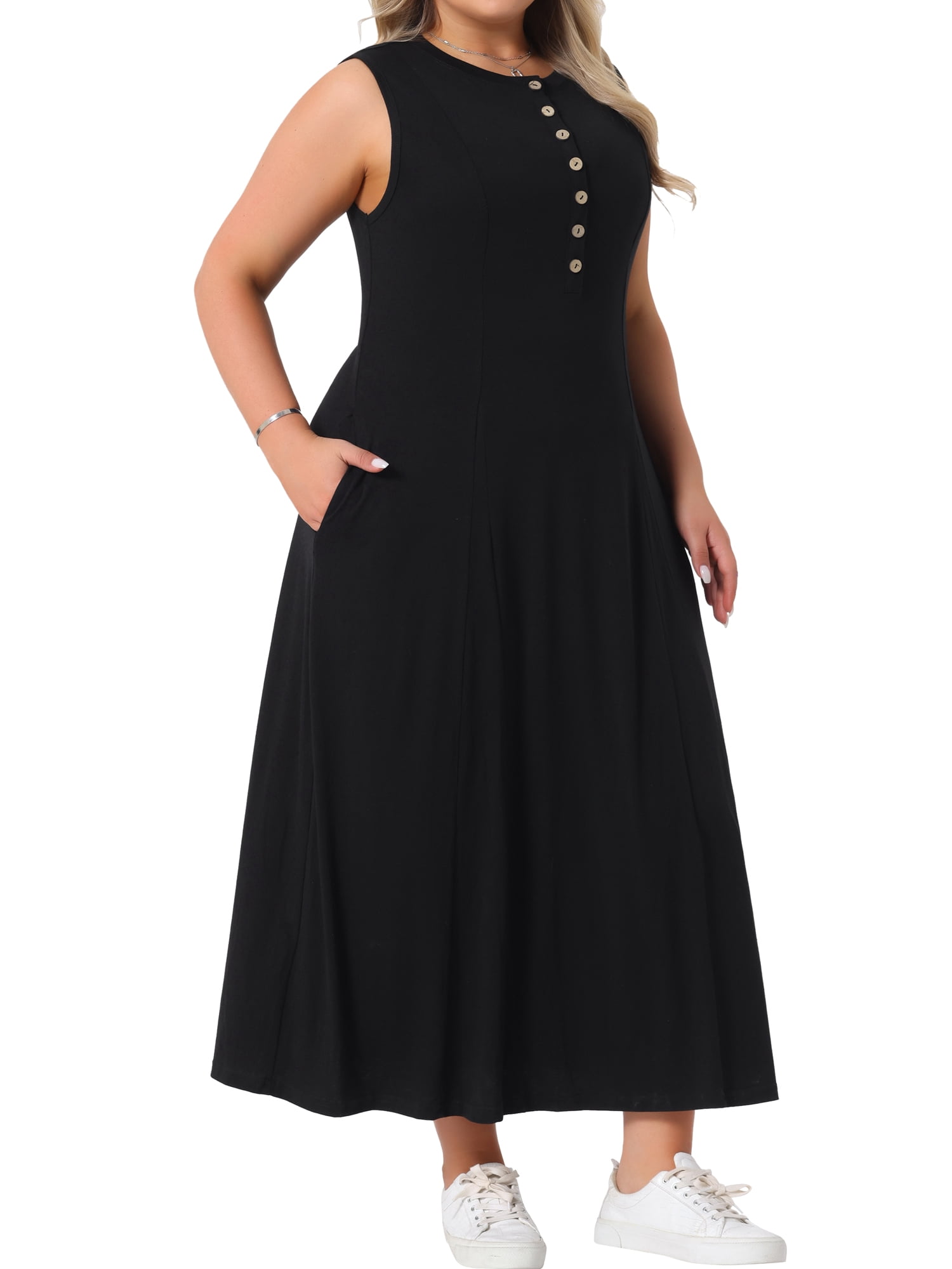 DARING DIVA Plus Size Summer Sleeveless Maxi Dress 1X Black