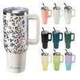 thumbnail image 5 of AQUAPHILE Insulated Tumbler with Leak-proof Lid and Straw, 40 oz Insulated Stainless Steel Coffee Cup with Handle, Travel Coffee Mug，Ivory Leopard, 5 of 10