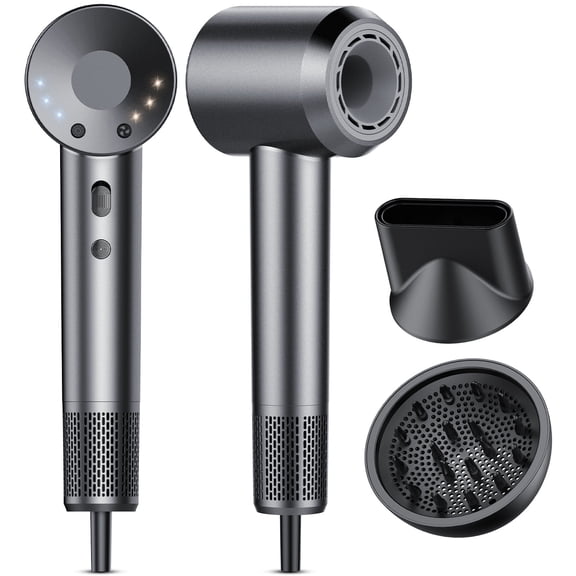 Hair Dryer, 160000 RPM Professional High Speed Blow Dryer, Heat-Control & Low Noise Hairdryer for Faster Drying Hair Types, Travel with Diffuser, Deep Grey