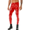 thumbnail image 2 of inlzdz Men's PVC Leather Skinny Pants Zipper Crotch Tight Trousers Clubwear Red 4XL, 2 of 7