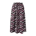 thumbnail image 6 of vigerkar Womens Summer Casual Dress Floral Printed High Waist A Line Ruffle Swing Midi Skirt with Pockets Pink, S, 6 of 6