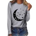 thumbnail image 1 of Pompotops Femmes Imprimé Décontracté Col Rond Manches Longues T-shirt Tops Blouse, 1 of 3
