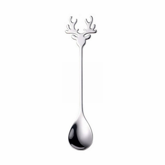 Uioepy Final Sale Creative Christmas Cake Dessert Spoon, Elk Spoon, Elk Spoon Silver Christmas 304 Stainless Steel Coffee Spoon Gift Box Cake Dessert And Fork Creative Christmas Spoon Coffee Spoon Gif