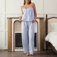thumbnail image 5 of BLCHUNen Womens 2 Piece Outfits Striped Matching Sets Square Neck Camisole Tops Wide Leg Pants Summer Vacation Outfits, 5 of 6