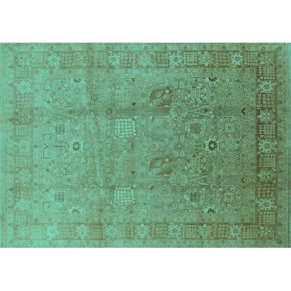 Ahgly Company Indoor Rectangle Oriental Turquoise Blue Industrial Area Rugs, 2' x 5'