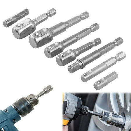 Hex Shank Hammer Drill Bits - 8-pack Socket Adapter Set Hex Shank to 1/4inch 3/8inch 1/2inch Impact Driver Drill Bits Bar