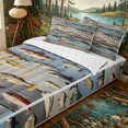 thumbnail image 3 of Erosebridal Rustic Layered Fish Tile Zipper Queen Comforter Set with Fitted Sheet and 2 Pillowcases,Weathered Wood Panel Secondary Motif Zipper Bedding Set,Slate Cream,4 Pieces,Reversible, 3 of 6