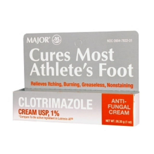 Major Cures Most Athlete's Foot Clotrimazole AntiFungal Cream USP, 1