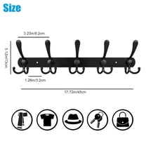 1 Pack Matte Black Coat Rack Wall Mount with 5 Tri Hooks for Hanging Towel, Bag, Hat, Keys - 16 Inch Heavy Duty 304 Stainless Steel Rustic Wall Hook Rack for Bathroom Entryway