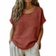 thumbnail image 2 of Craaazy Women Casual Loose Fit Blouse, Solid Color Short Sleeve Cotton Linen Top, Comfy Round Neck Tunic with Pocket for Daily Wear Gifts, 2 of 6