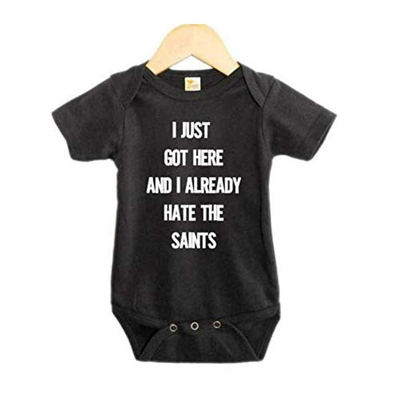 Falcons Onesie I Just Got Here and I Already Hate The Saints Atlanta Football Baby 3-6M, Black SS