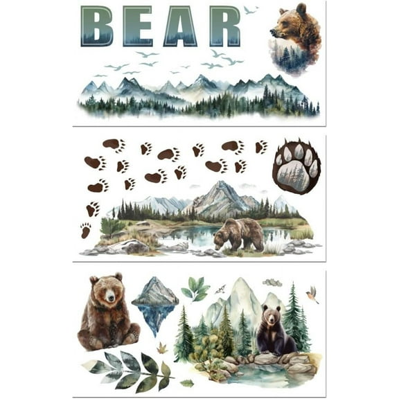 Rub on Transfer Decals for Furniture Crafts Forest Bear 6"x12" 3Pcs Waterproof UV DTF Transfer Decals Sticker for Farmhouse Dresser Glass Porcelain Wood Plastic