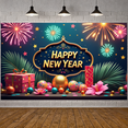 thumbnail image 2 of Festive Decoration Happy New Year Banner Decorative Ornaments Colorful Fireworks Palm Leaves Gift Box for Holiday Celebration Party Decor Event, 2 of 9
