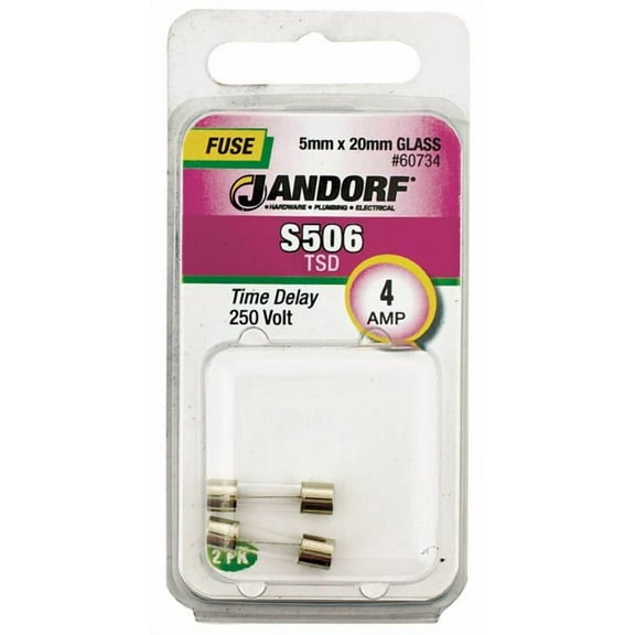 Jandorf 60734 Time Delay Fuse, 4 A, 250 V, 40 A Interrupt, Glass Body