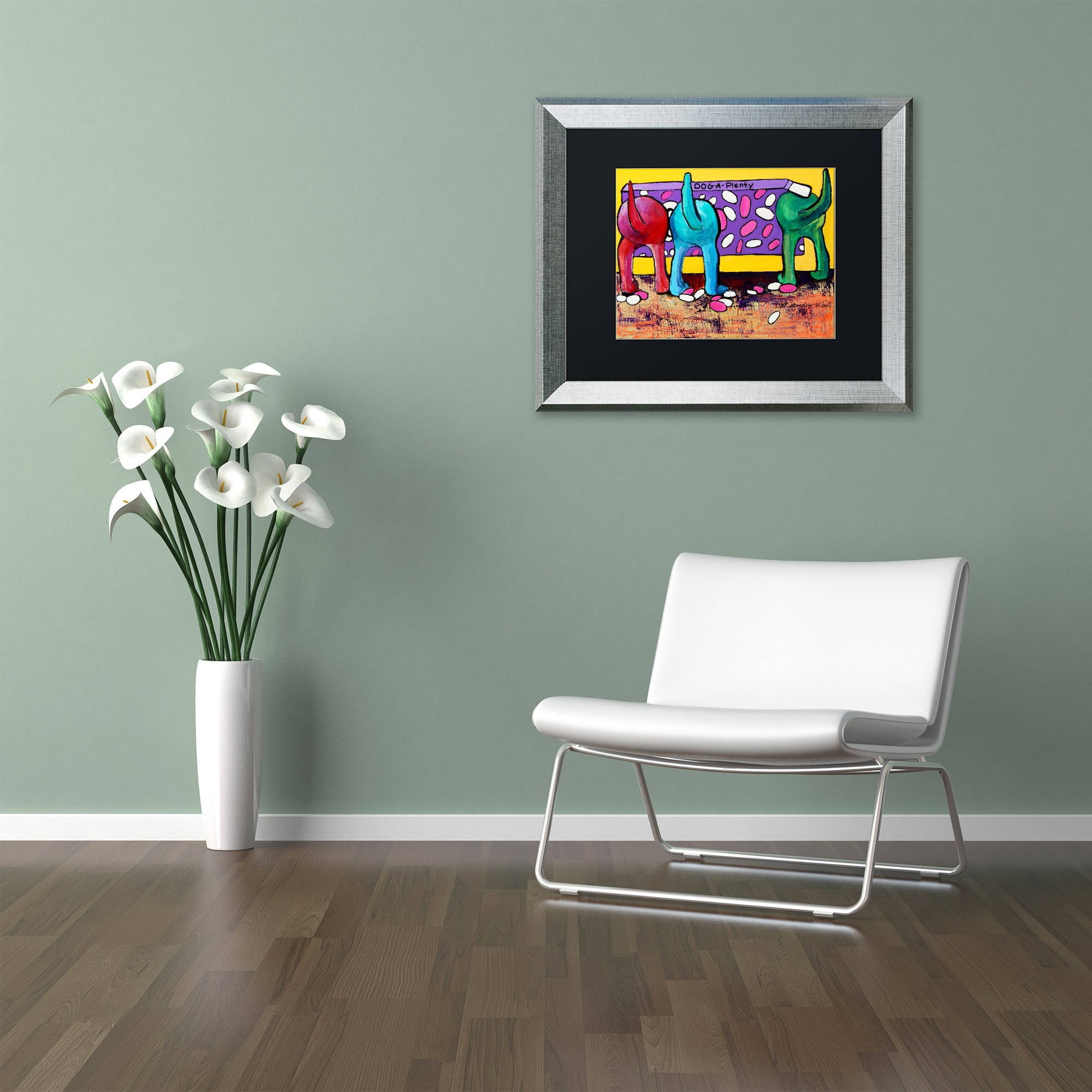Trademark Fine Art "Dog-A-Plenty" Canvas Art by Pat Saunders-White, Black Matte, Silver Frame