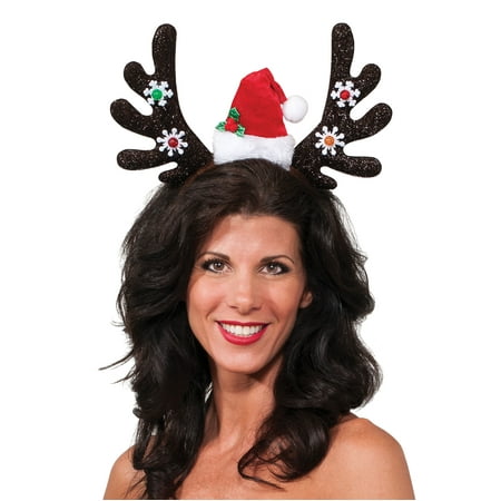 Christmas Reindeer Light Up Antlers With Santa Hat Headband, 5.5