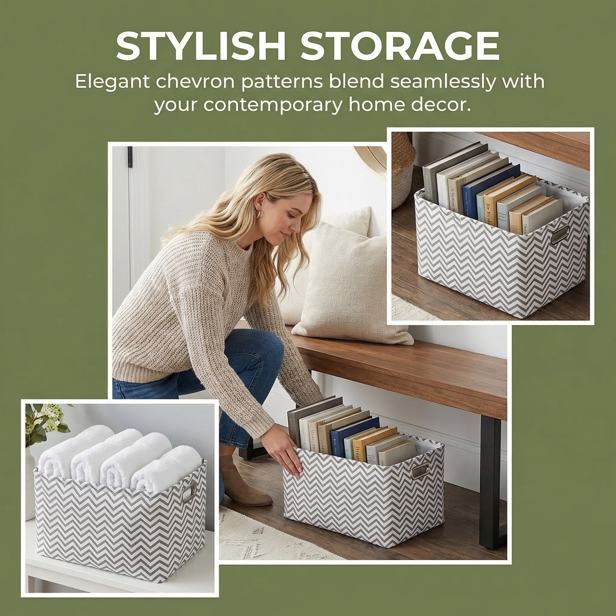 Unique Bargains 3Pcs Fabric Collapsible Storage Bin  Light Brown 13.8*9.8*7.9in