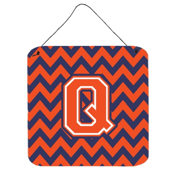 Letter Q Chevron Orange and Blue Wall or Door Hanging Prints