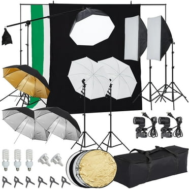 Photography Lighting kit with Backdrops, 8.5ftx10ft Backdrop Stand, 5 tripod stands and Bulb, Umbrella Softbox Continuous Lighting, Photo Studio Equipment for Portrait Product Photo Shoot