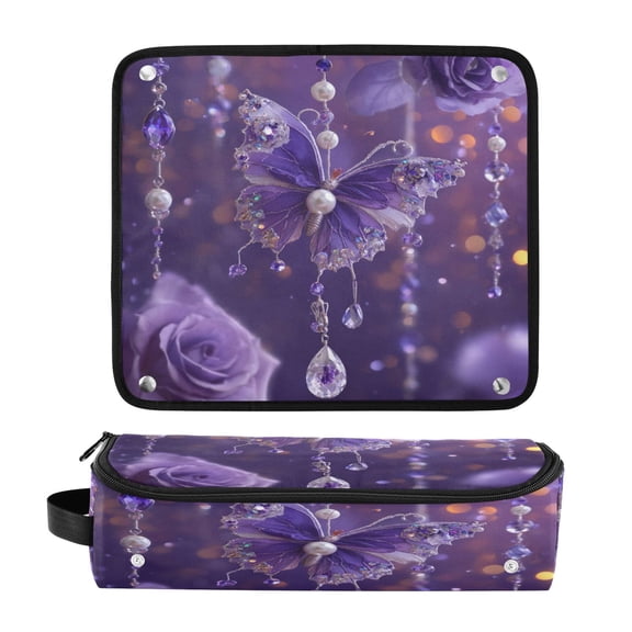 Hair Tool Organizer Bag with Heat Resistant Mat Removable Travel Storage Case for Hot Air Brushes Curling Irons Purple Butterfly Pattern