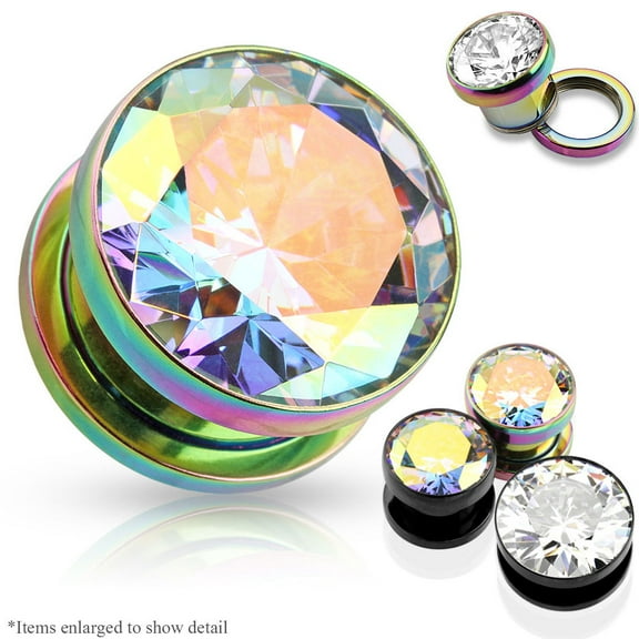 Pair of Anodized Titanium Ear Gauge Plugs Press-Fit Gem Screw-Fit