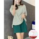 thumbnail image 3 of Conjunto de pijama holgado de verano para mujer, Top corto de manga corta a rayas con almohadilla en el pecho, pantalones cortos adecuados para uso exterior en el hogar, 3 of 5