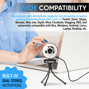 Agape 4K HD Webcam, Web Camera with Built in Mic and Adjustable Ring Light, Autofocus Webcam with Tripod for Live Streaming Gaming Video Calling Conferencing Recording, Noise Reduction