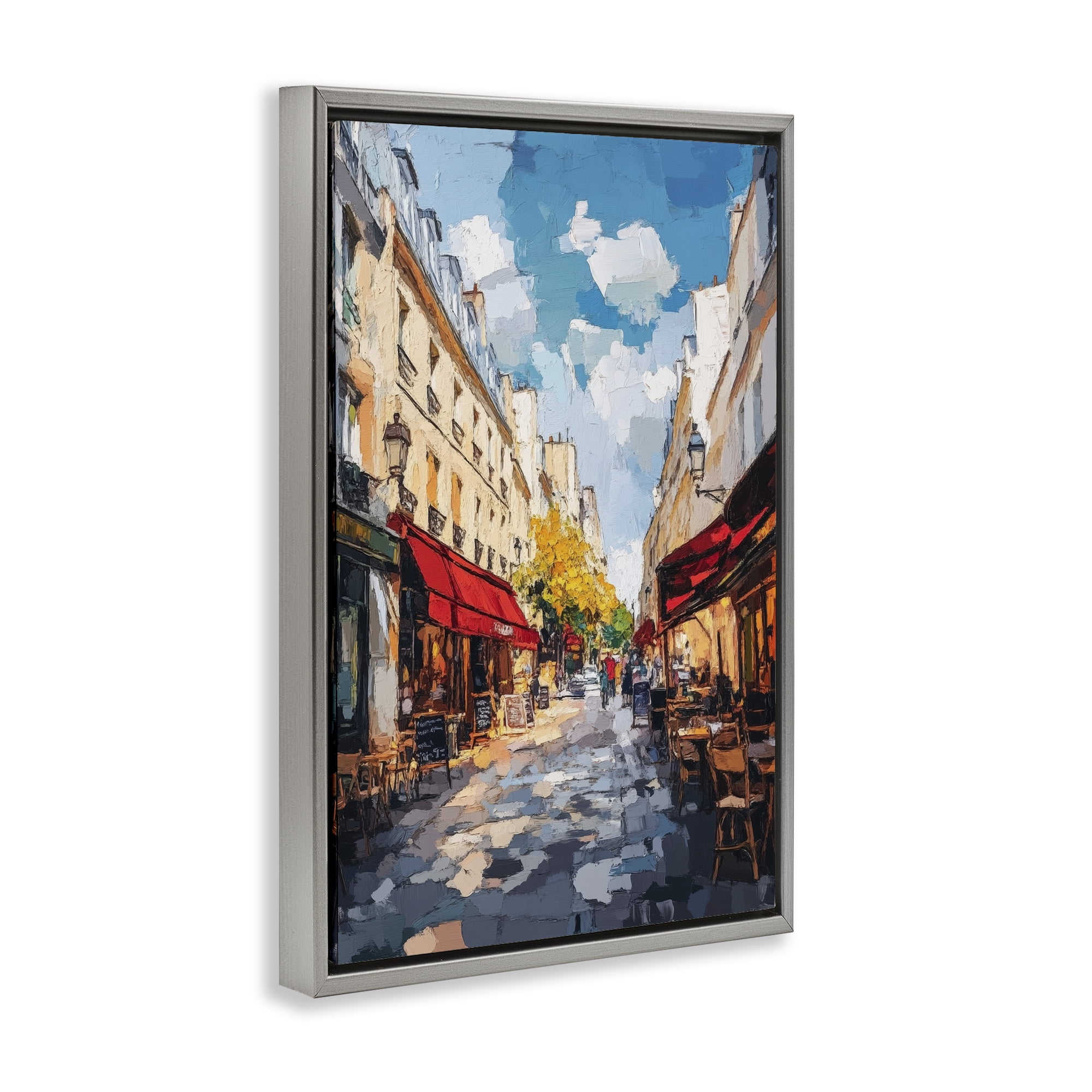 Stupell Industries Charming Paris Street Scene Gray Framed Floater Canvas Wall Art, design by Petal Prints Design