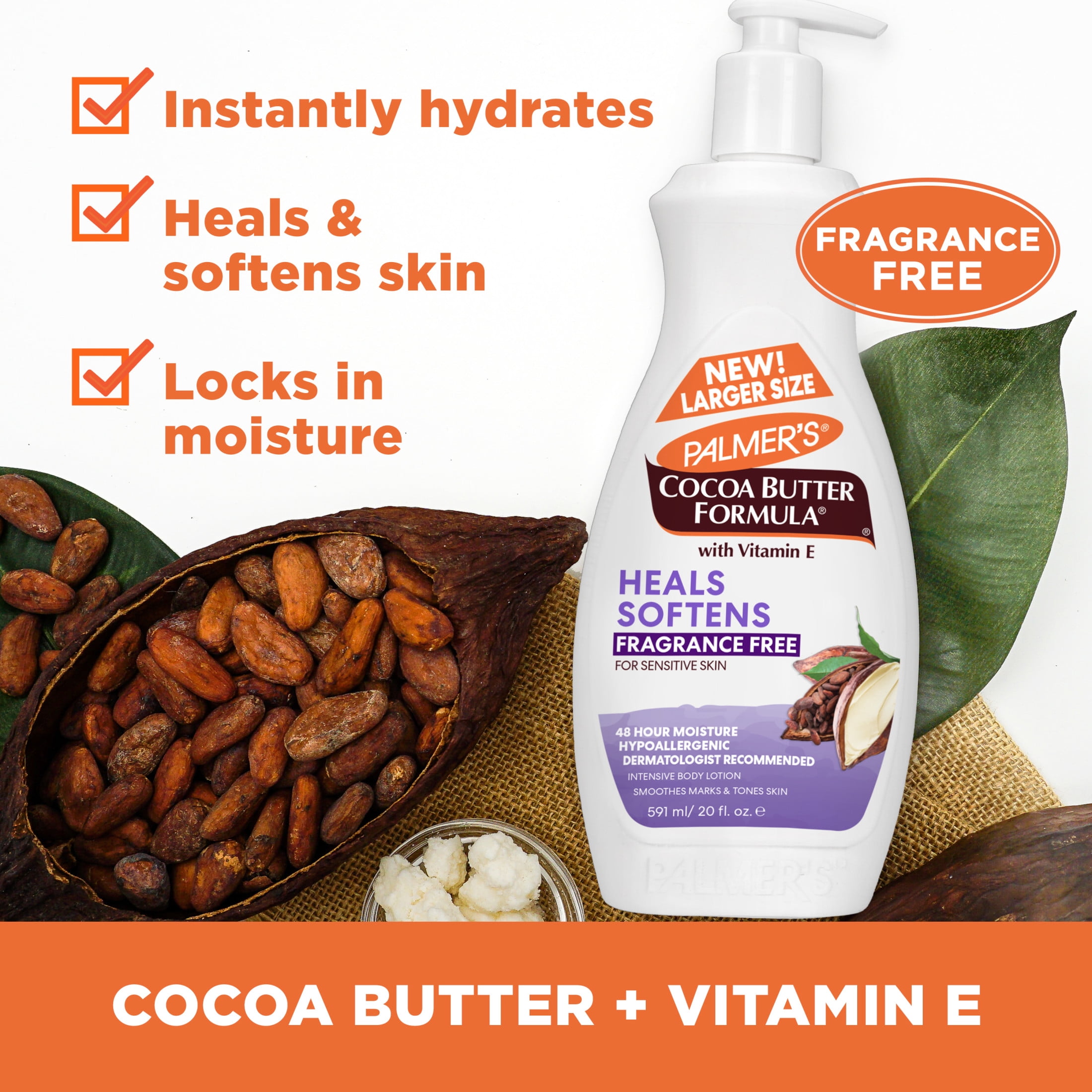 (3 pack) Palmer's Cocoa Butter Formula Daily Skin Therapy Fragrance Free Body Lotion for Dry Skin, 20 fl. oz.