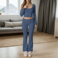 thumbnail image 2 of sususu Loungewear Sets,Fashion Clothing Elegant Women Knit Trousers Set Soft Long Sleeve Top And Stretchy Yoga Pants Comfortable Two Piece Outfit For Daily Wear - BU2, 2 of 8