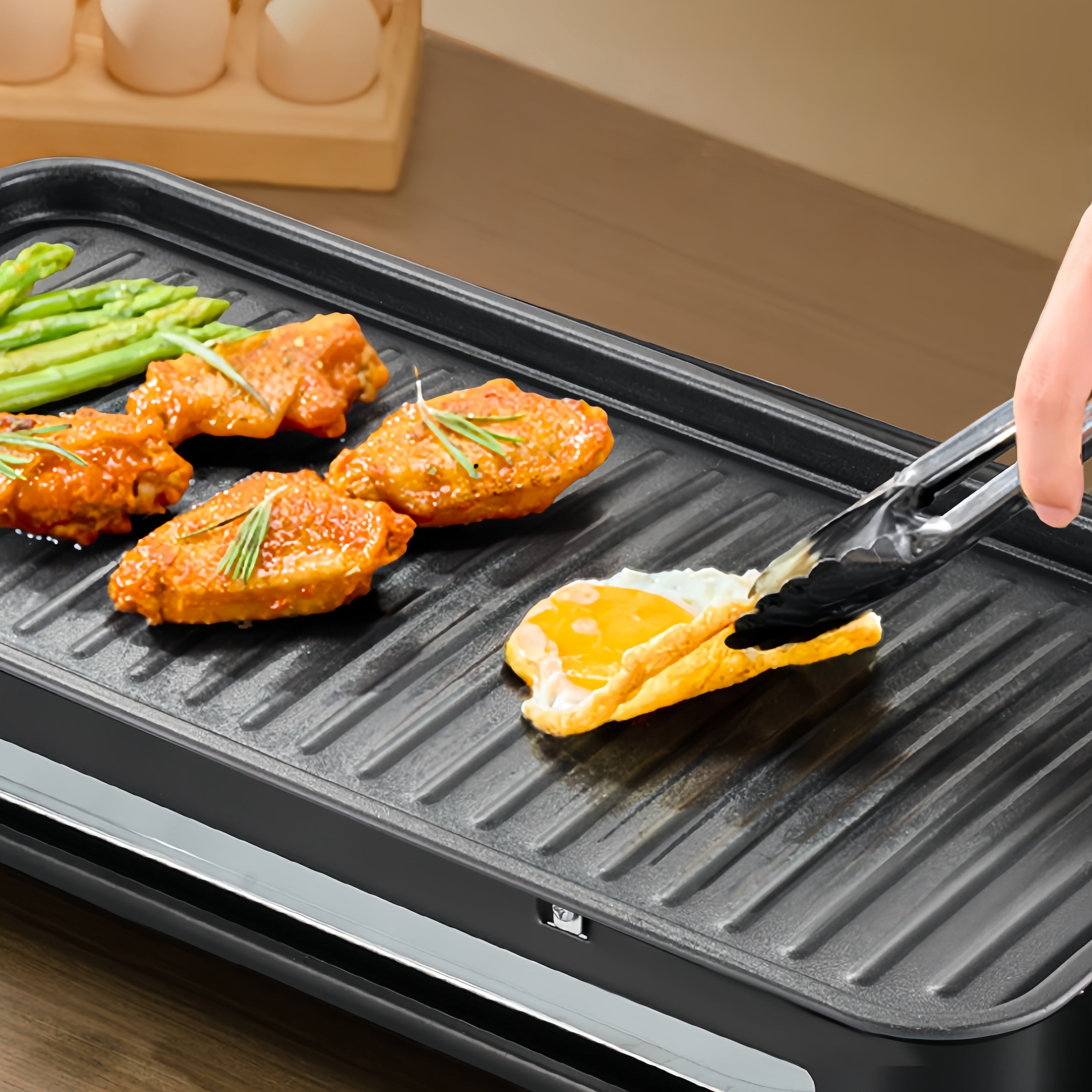 REDUSK  Electric Indoor Grill 1500W, 3in1 Versatile Smokeless Indoor Grill for Home Cooking, Non-Stick Removable Grill & Griddle Plate, Temperature Control, Black