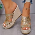 thumbnail image 2 of Womens Flower Crystal Slip on Sandals Boho Beach Summer Platform Wedge Dressy Heeled Slippers for Ladies, 2 of 6