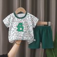 thumbnail image 2 of KPOPLK Baby Toddler Boy Clothes 2 Piece Outfits Short Sleeve Safari Pattern T-Shirt Top & Casual Shorts Summer Set Size 5-6 Years,Dark Green, 2 of 4