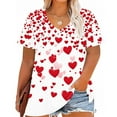 thumbnail image 2 of Women's Plus Size Tops Valentine's Day Short-Sleeve Shirt Love Heart Print T-Shirt V Neck Loose Fit Tees Cute Summer Tops for Women, 2 of 5