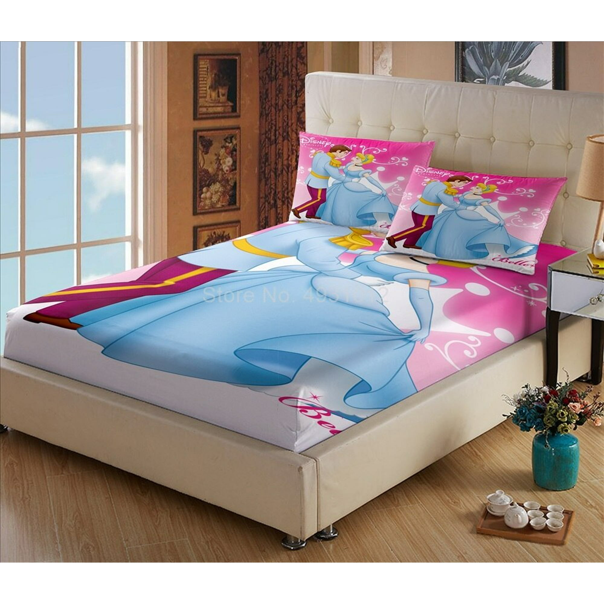 Aiouniya Jasmine Cinderella Princess Fitted Sheet With Pillowcase Cartoon Bedding Bed Sheet With Pillowcases For Girls Bedroom Decor Other