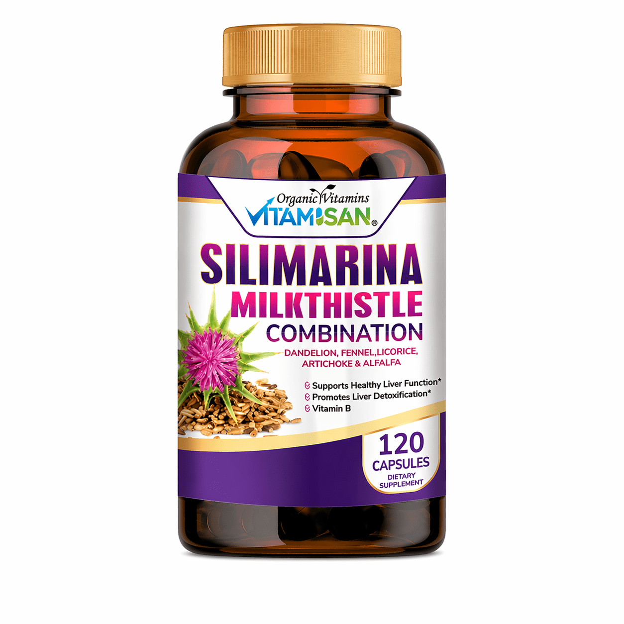 Vitamisan Silimarina Milk Thistle Combination 120 Capsules – Liver Support Supplement with Milk Thistle Extract, Dandelion, Artichoke, Alfalfa & Fennel Seed