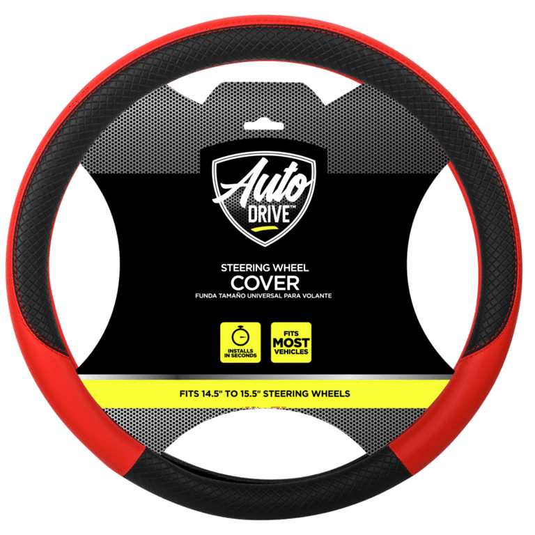 Auto Drive 1Piece Car Steering Wheel Cover Sports Black Red Universal Fit