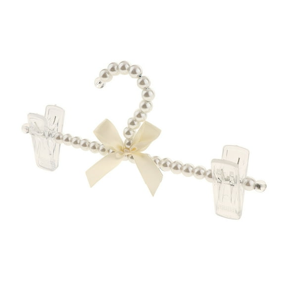 veasfak Trouser Skirt Tie Coat Pants Hanger Rack with 2 Clips Pearl Beaded Design White