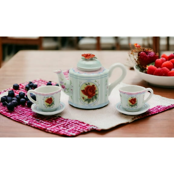 Ceramic Red Rose Mini Tea Set 5 Piece  Mom Friend