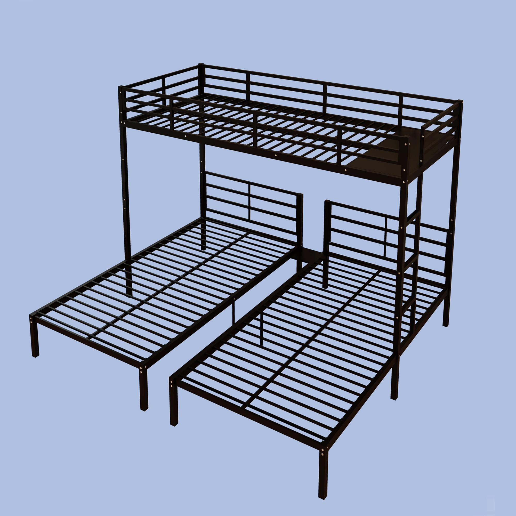 Metal Triple Bunk Bed, Twin Over Twin Over Twin Bunk Bed Frame with Guardrails and Ladder, Heavy Duty Separates Into 3 Individual Beds, Space-Saving Guest Ready Solution for Bedroom Dormitory, Black