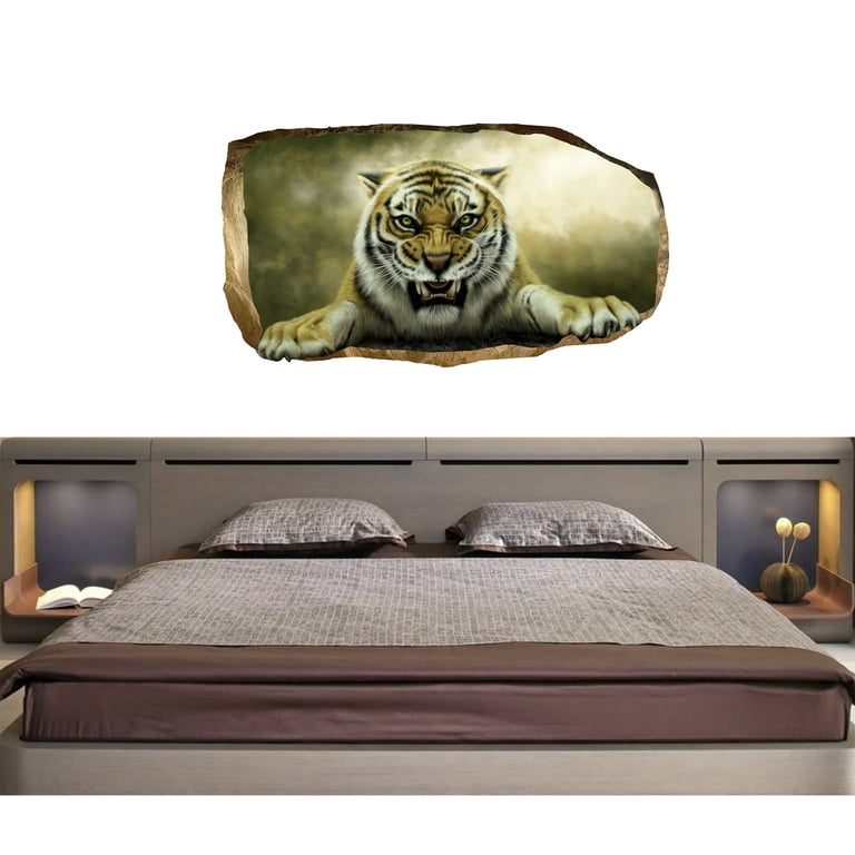 Startonight 3D Mural Wall Art Photo Decor Tiger in Bedroom Amazing Dual View  Surprise Wall Mural Wallpaper for Bedroom Animals Wall Paper Art Gift  Medium  '' By  '' 