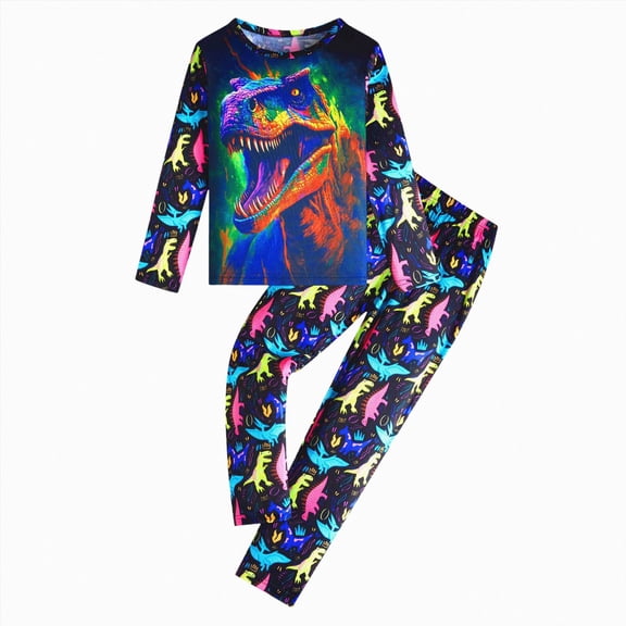 larppty Kids Pajama Set Glow in The Dark - Boys & Girls Nightwear, Soft Long Sleeve PJs with Fun Designs, Comfy Sleepwear 2-Piece Set(Sky Blue,3-4 Years)