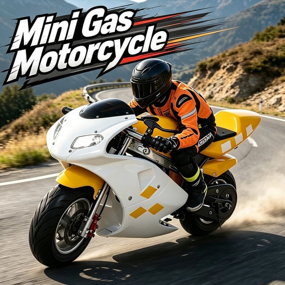 Gas Powered Motorcycle, 49CC 2-Stroke Pocket Motorbike, Gas Power Motocross with Dual Disc Brakes, Dual Headlights, Max Speed 20MPH Mini Dirt Bike, Supports 170LBS