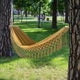 thumbnail image 5 of JOVELL Double Hammock 450lbs Capacity, 40" Wide Brazilian Style Portable Cotton Rope Hammock with Fringe, 2 Person Hammock for Outdoor, Backyard, Patio, Camping, Beige, 5 of 8