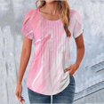 thumbnail image 2 of Outfmvch Chemises à Manches Courtes pour Femmes, Hauts Froncés pour Femmes, Hauts Roses pour Femmes, Hauts pour Tunique Plissée Col Rond Blouses T-Shirts Graphiques, Hauts Col Cowlin pour Femmes, T-Shirts Graphiques pour Femmes Rose 3TG, 2 of 5