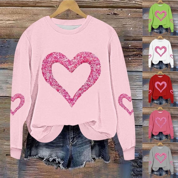 Vetsdori Valentine Sweatshirts for Women Plus Size Tops Pullover Casual Valentine's Days Love Heart Womens Sweatshirts Winter