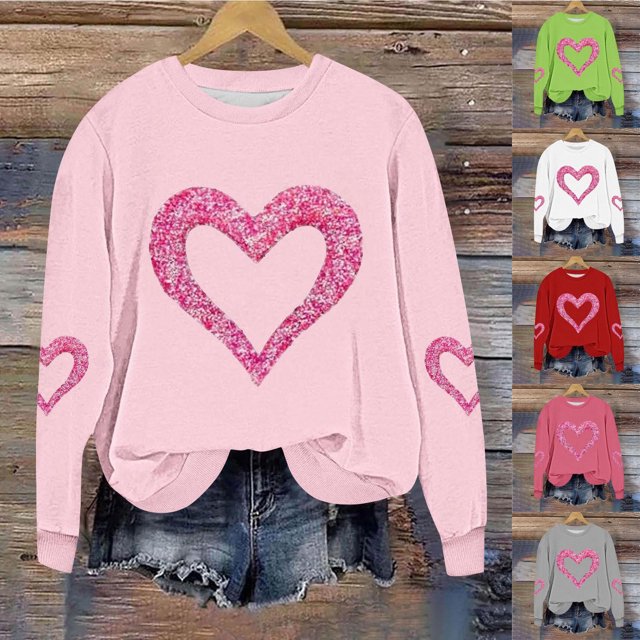 Yuyuzo Valentines Womens Sweatshirts Plus Size Fleece Lined Cute Heart Long Sleeve Shirts Loose Casual Pullover Tops